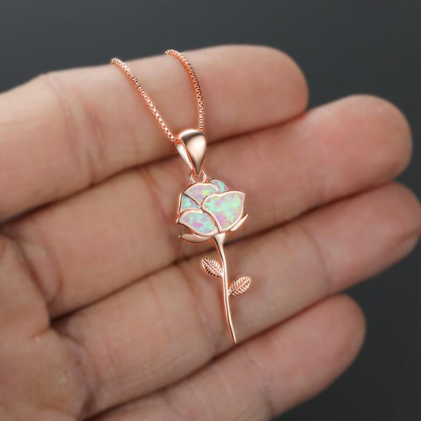 Rose Flower Opal Necklace
