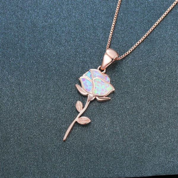 Rose Flower Opal Necklace