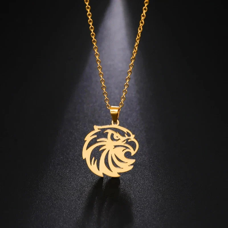 Gold Eagle Head Pendant Necklace