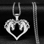 Horse Head Pendant Necklace Women Girl double horse silver