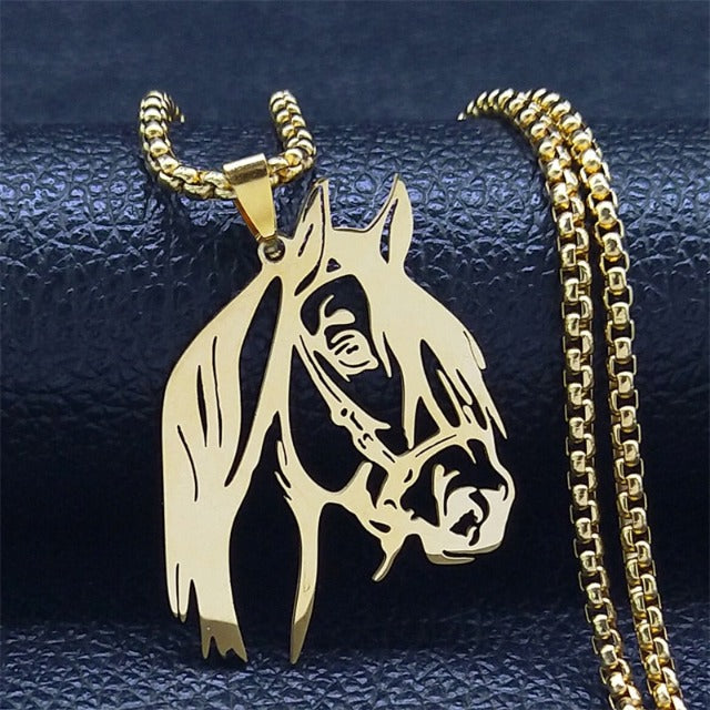 Horse Head Pendant Necklace Women Girl single horse gold