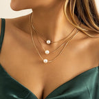 Triple Row Silver & Gold Necklace for Women