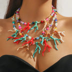Triple-Strand Choker Necklace with Multicolored Coral