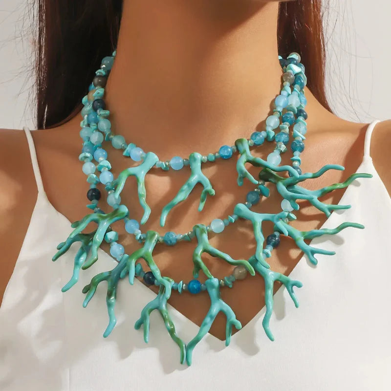 Triple-Strand Choker Necklace Green Coral