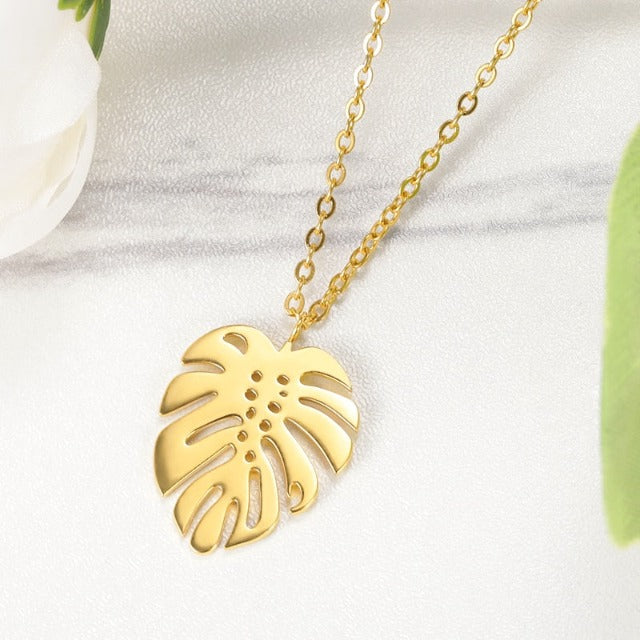 Tropical Necklace Palm Leaf Gold