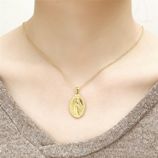 Virgin Mary necklace gold
