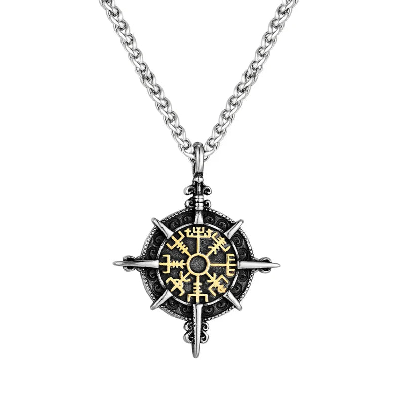 Viking Necklace with Vegvisir Compass Pendant Gold