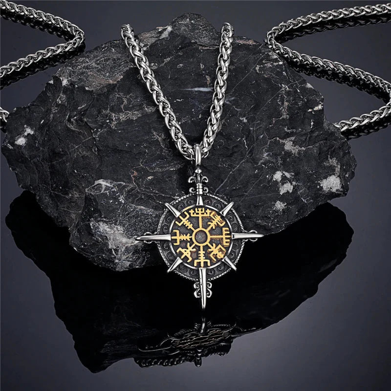 Viking Necklace with Vegvisir Compass Pendant Gold