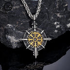 Viking Necklace with Vegvisir Compass Pendant Gold