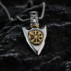 Viking Necklace with Vegvisir Arrow Pendant Gold