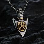 Viking Necklace with Vegvisir Arrow Pendant Gold