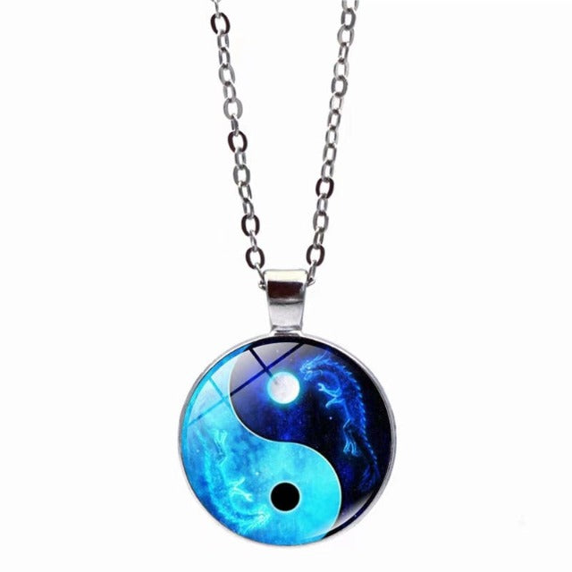 Blue Tai Chi Yin Yang Pendant Necklace