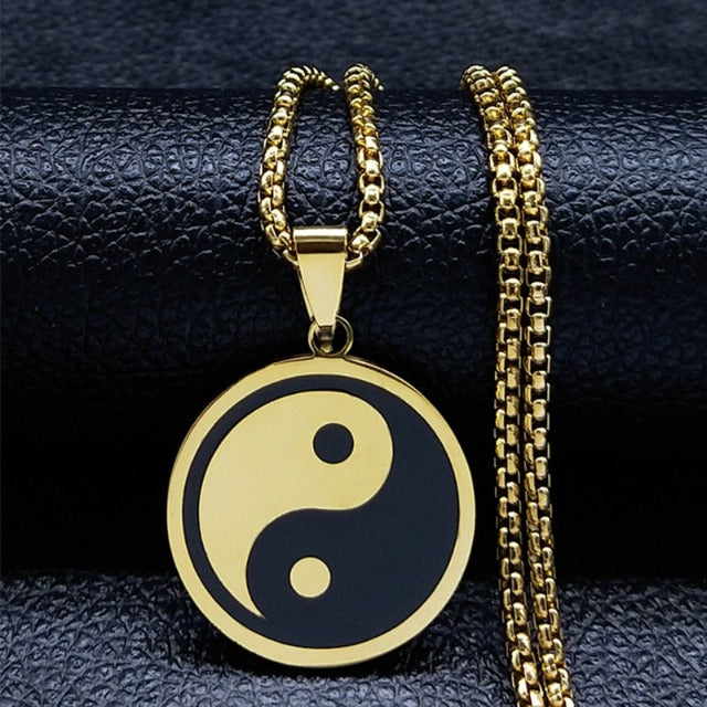Yin Yang Necklace Men's Pendant gold