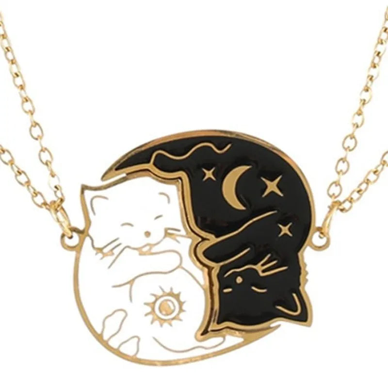 Couple Necklaces Cute Cat Pendants Gold