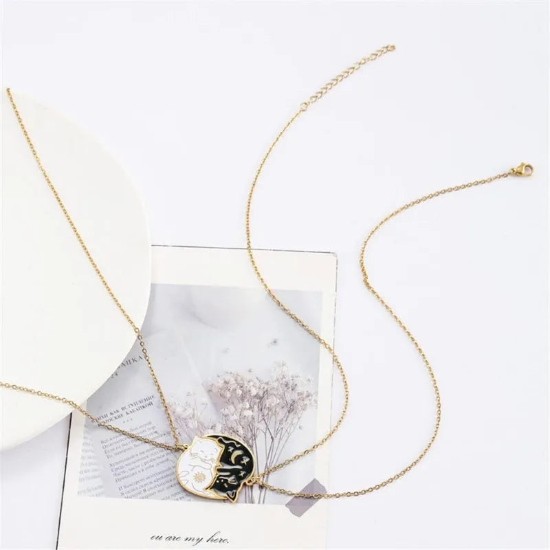 Couple Necklaces Cute Cat Pendants Gold