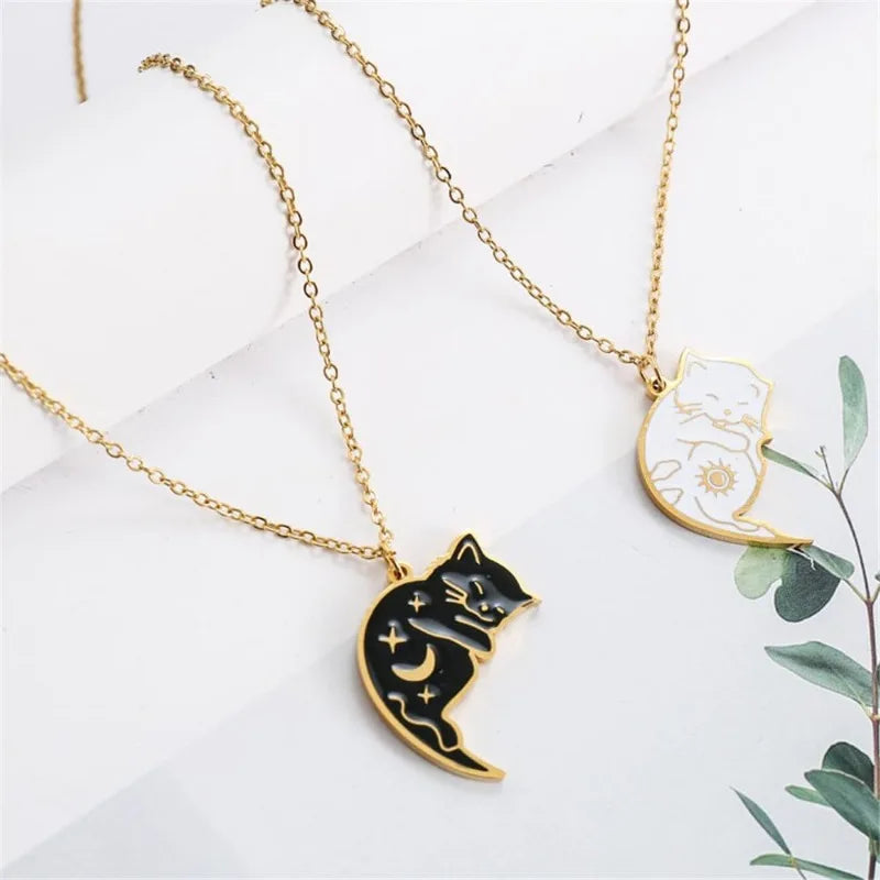 Couple Necklaces Cute Cat Pendants Gold