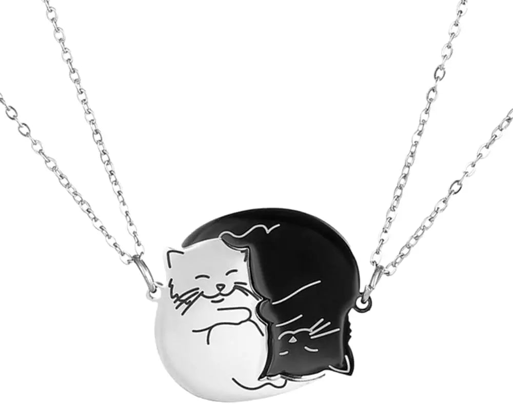 Couple Necklaces Cute Cat Pendants Silver