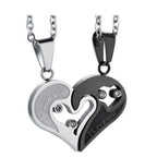 Couple Necklaces Best Friends Heart Pendant silver and black 2