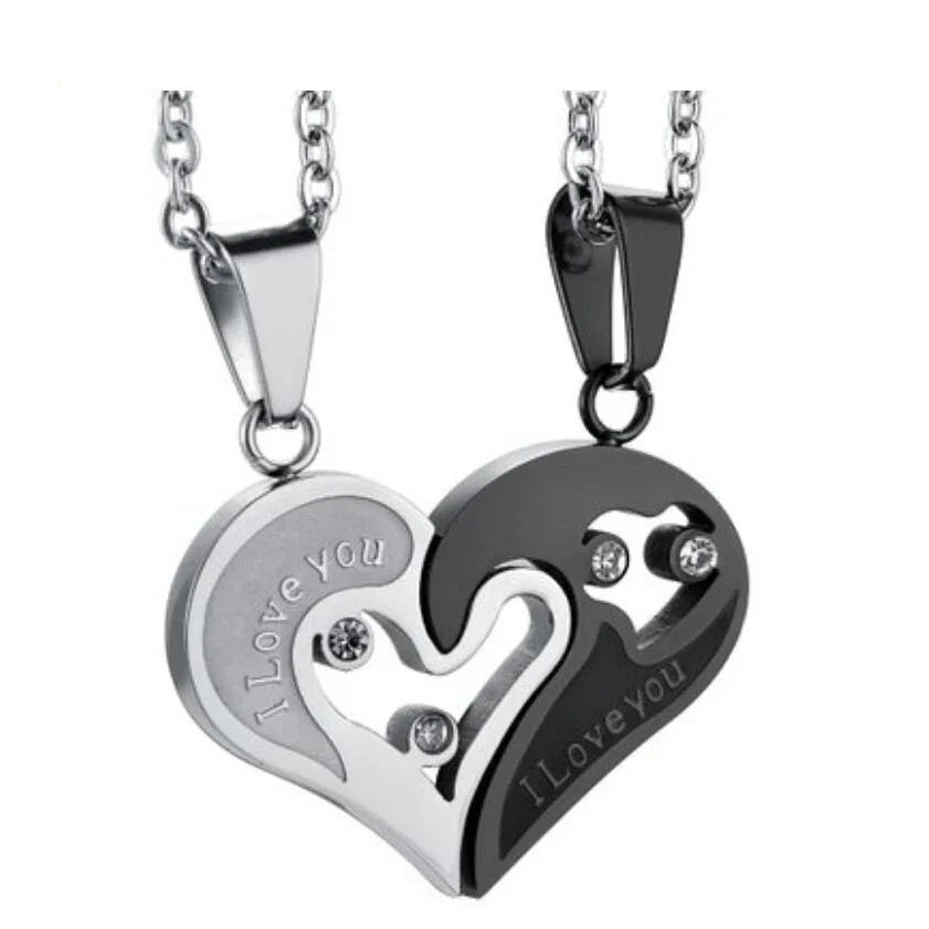 Couple Necklaces Best Friends Heart Pendant silver and black 2