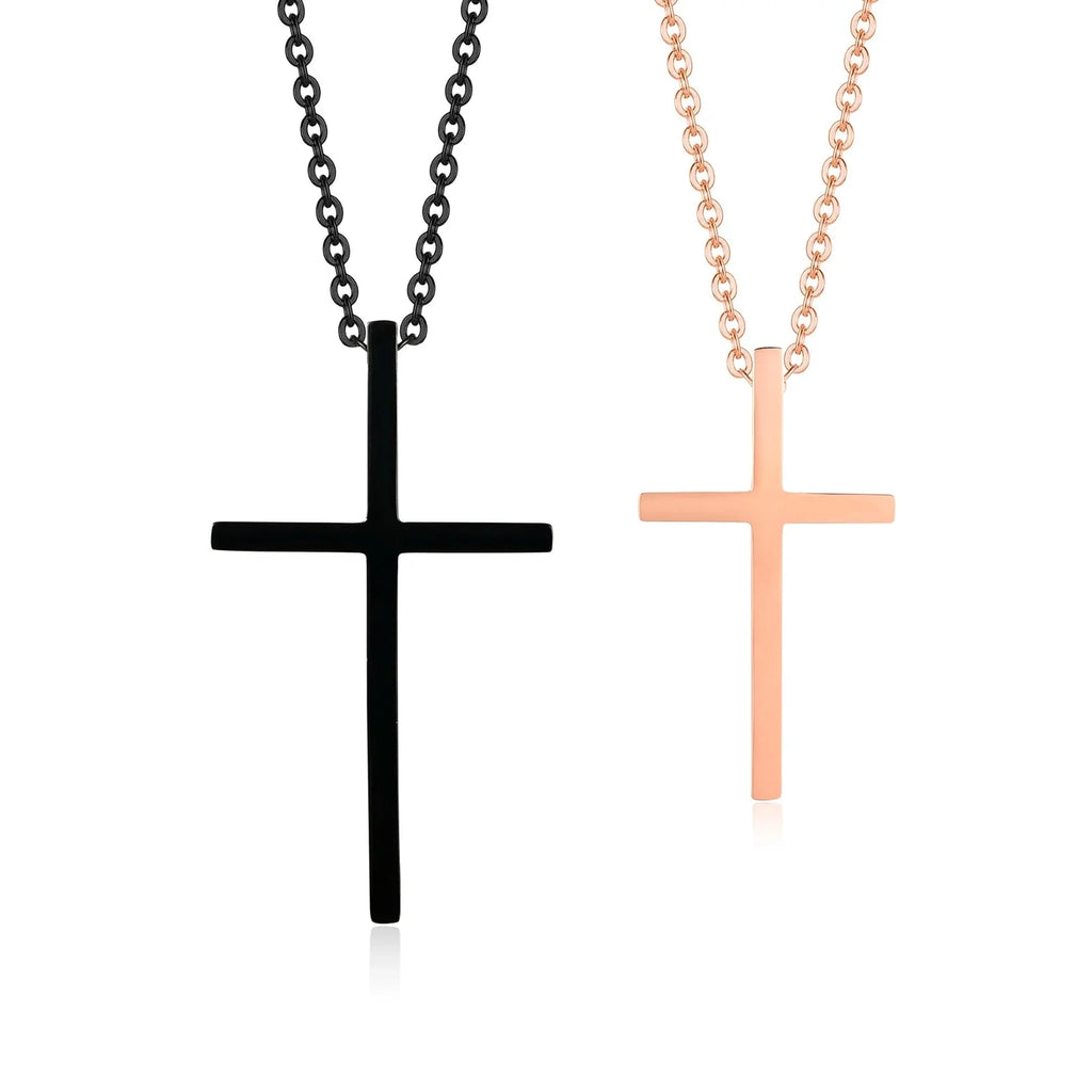 Couple Necklaces with Black and Rose Gold Cross Pendant