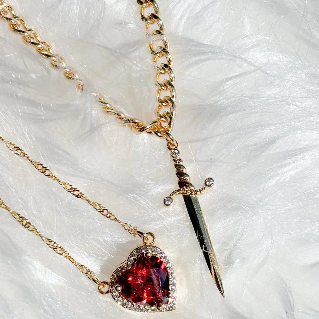 Couple Necklaces Sword and Heart Pendant