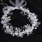 Wedding Crown with Flowers and Pearls for Women silver