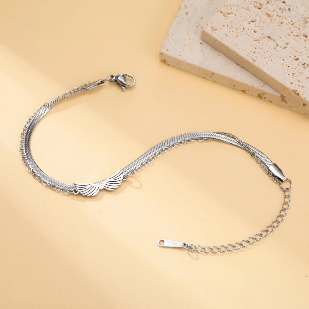 Double angel wings silver bracelet