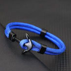 Black double anchor bracelet blue