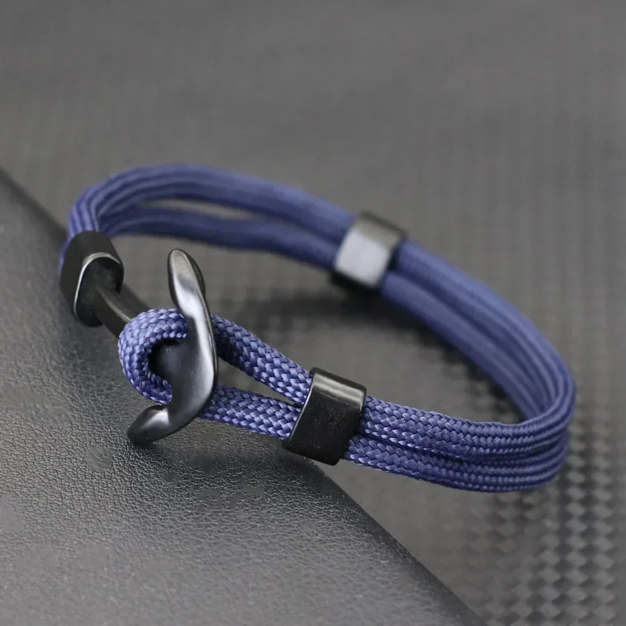 Black double anchor bracelet navy blue