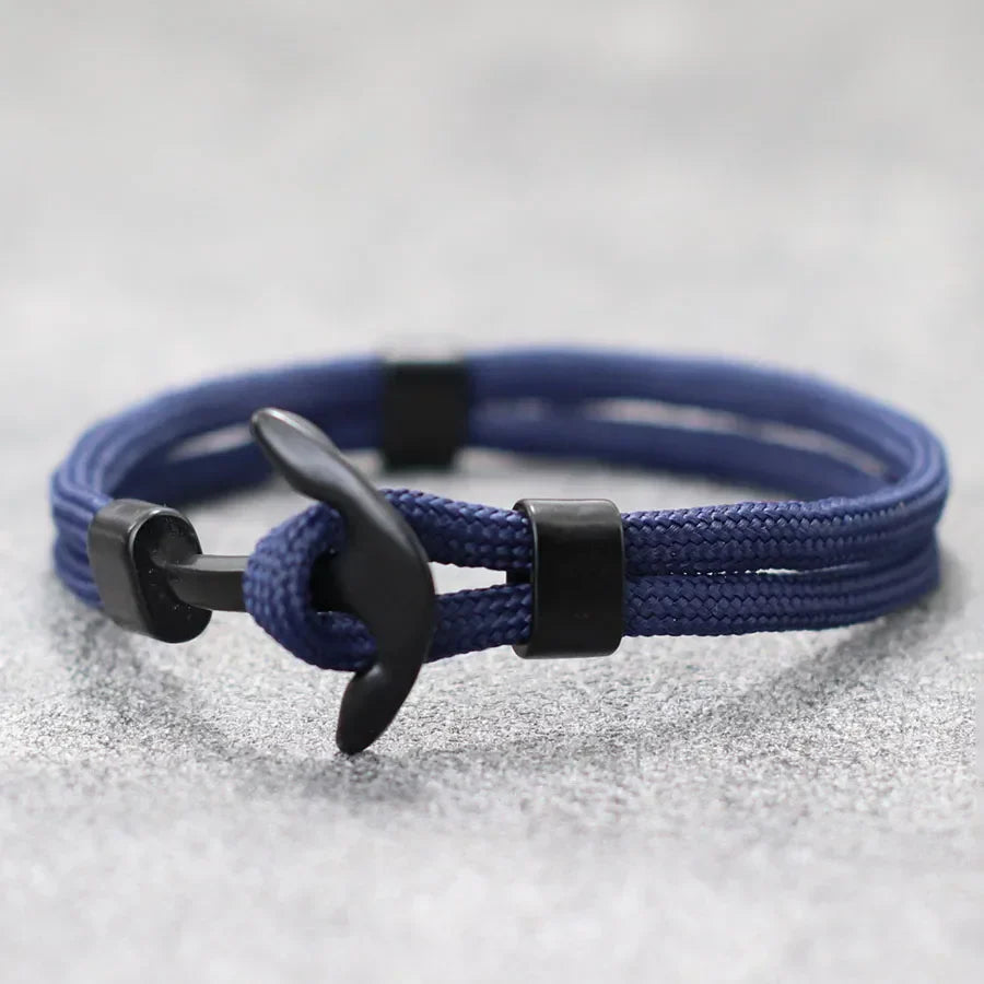 Black double anchor bracelet navy blue