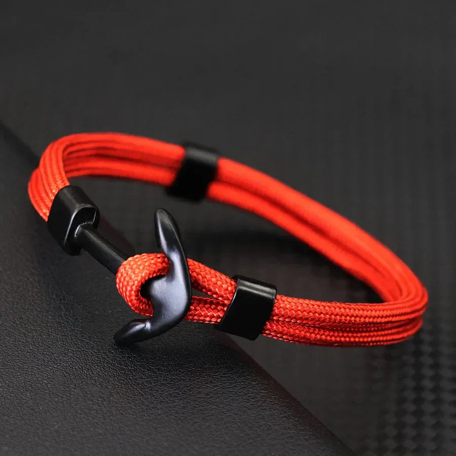 Black double anchor bracelet orange