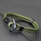 Black double anchor bracelet green