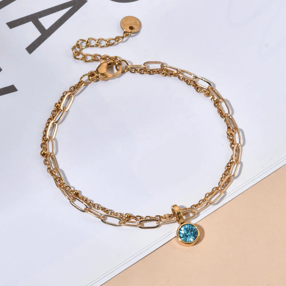 Double gold bracelet with birthstone