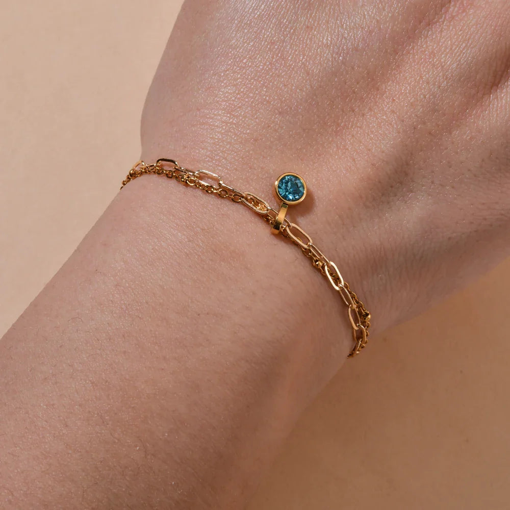 Double gold bracelet with birthstone