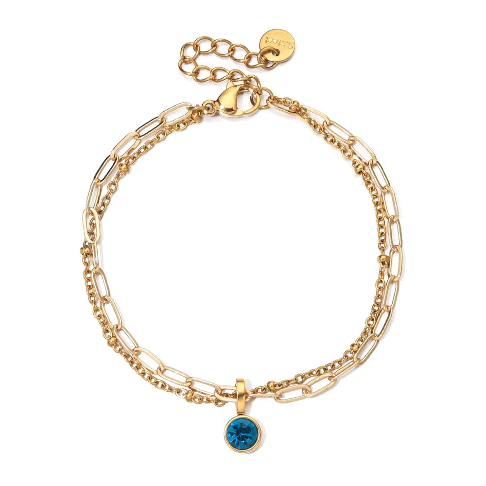 Double gold bracelet with birthstone