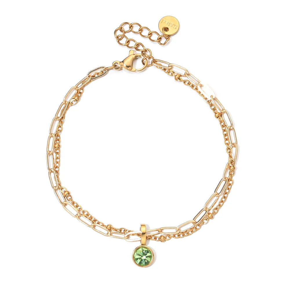 Double gold bracelet with birthstone
