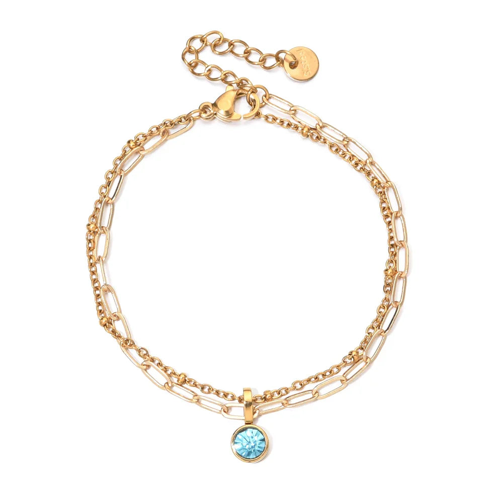 Double gold bracelet with birthstone