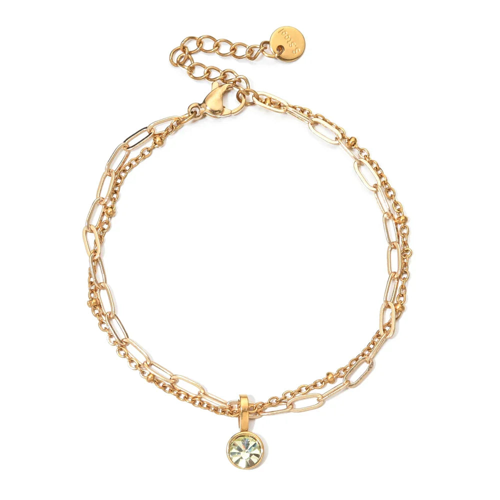 Double gold bracelet with birthstone