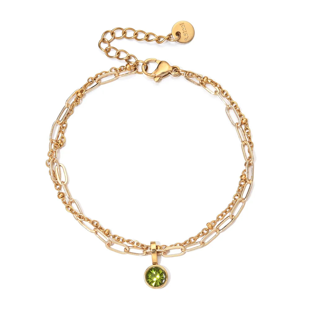 Double gold bracelet with birthstone