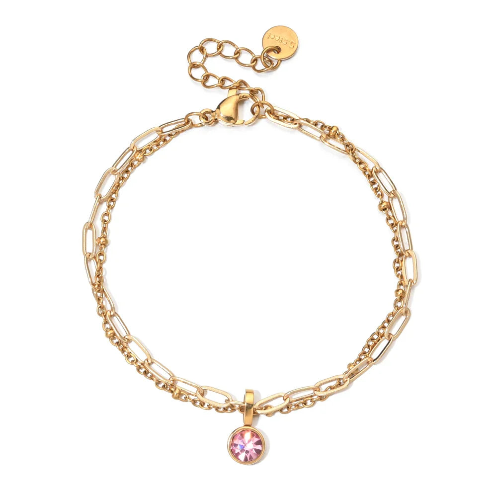 Double gold bracelet with birthstone