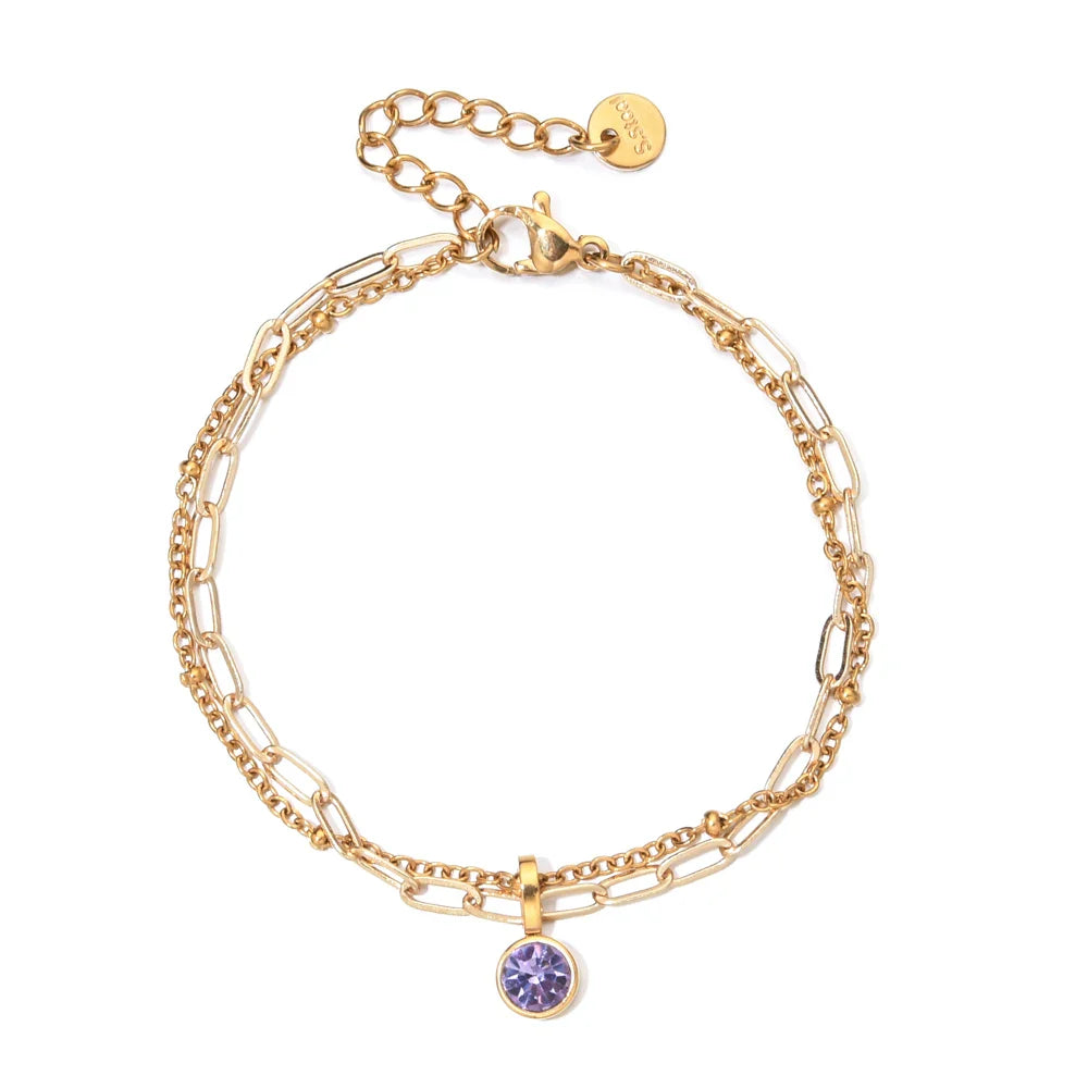 Double gold bracelet with birthstone