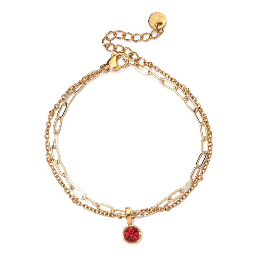 Double gold bracelet with birthstone