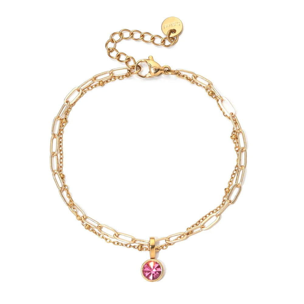 Double gold bracelet with birthstone