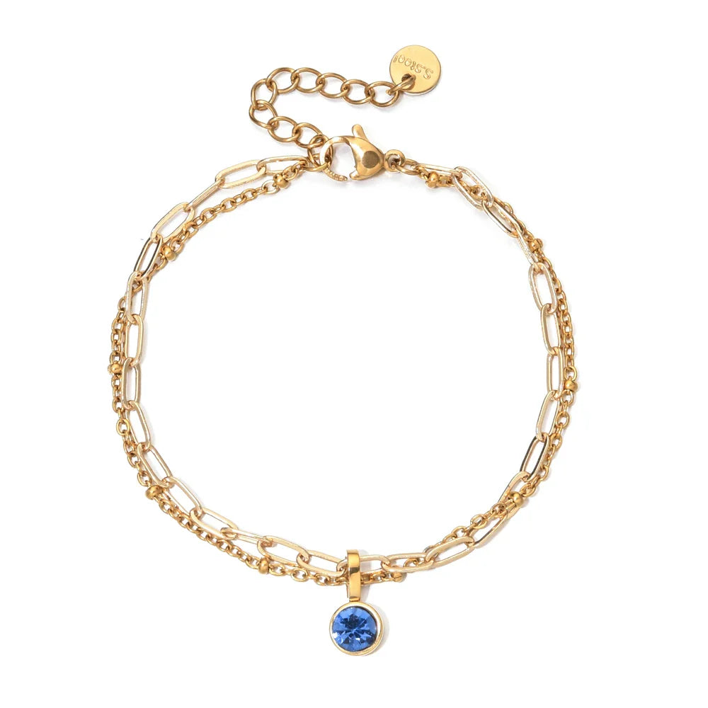 Double gold bracelet with birthstone