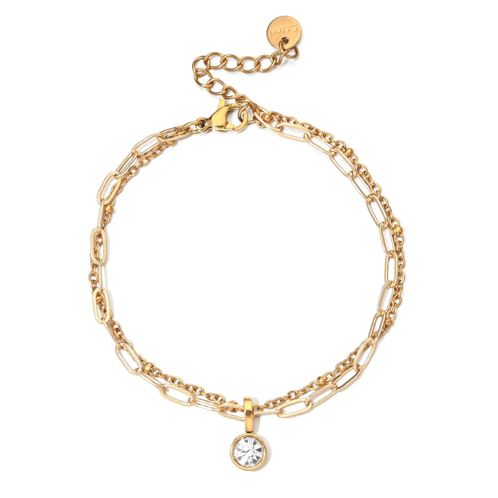 Double gold bracelet with birthstone