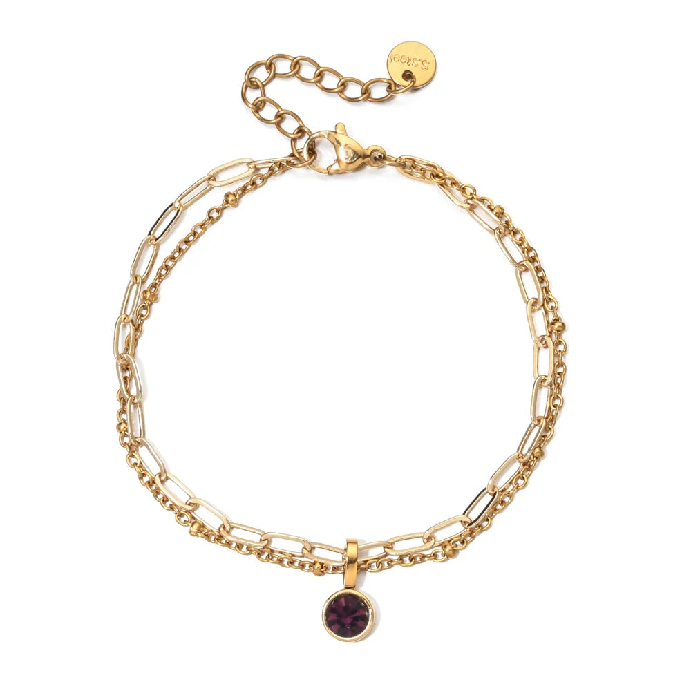 Double gold bracelet with birthstone