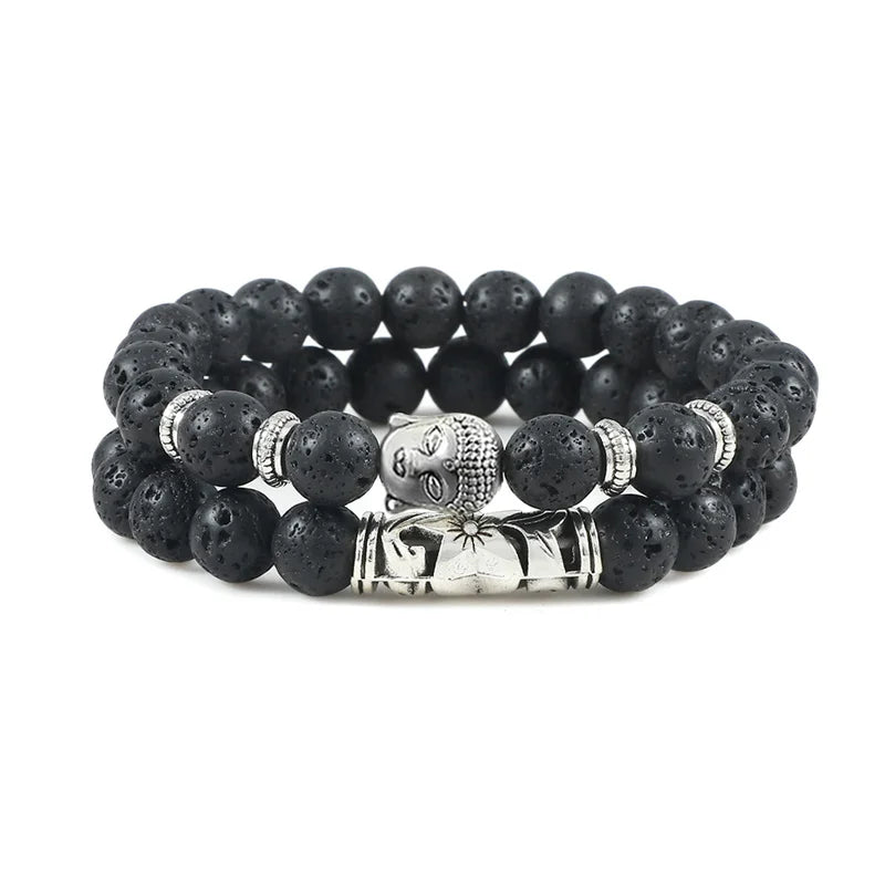 Buddhist Natural Stone Chain Bracelet black
