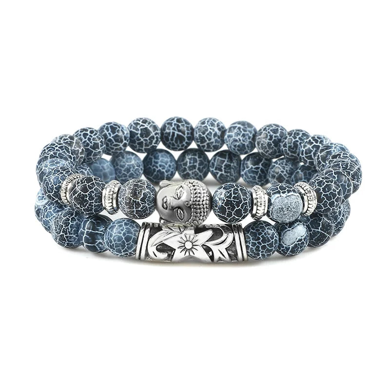 Buddhist Natural Stone Chain Bracelet grey