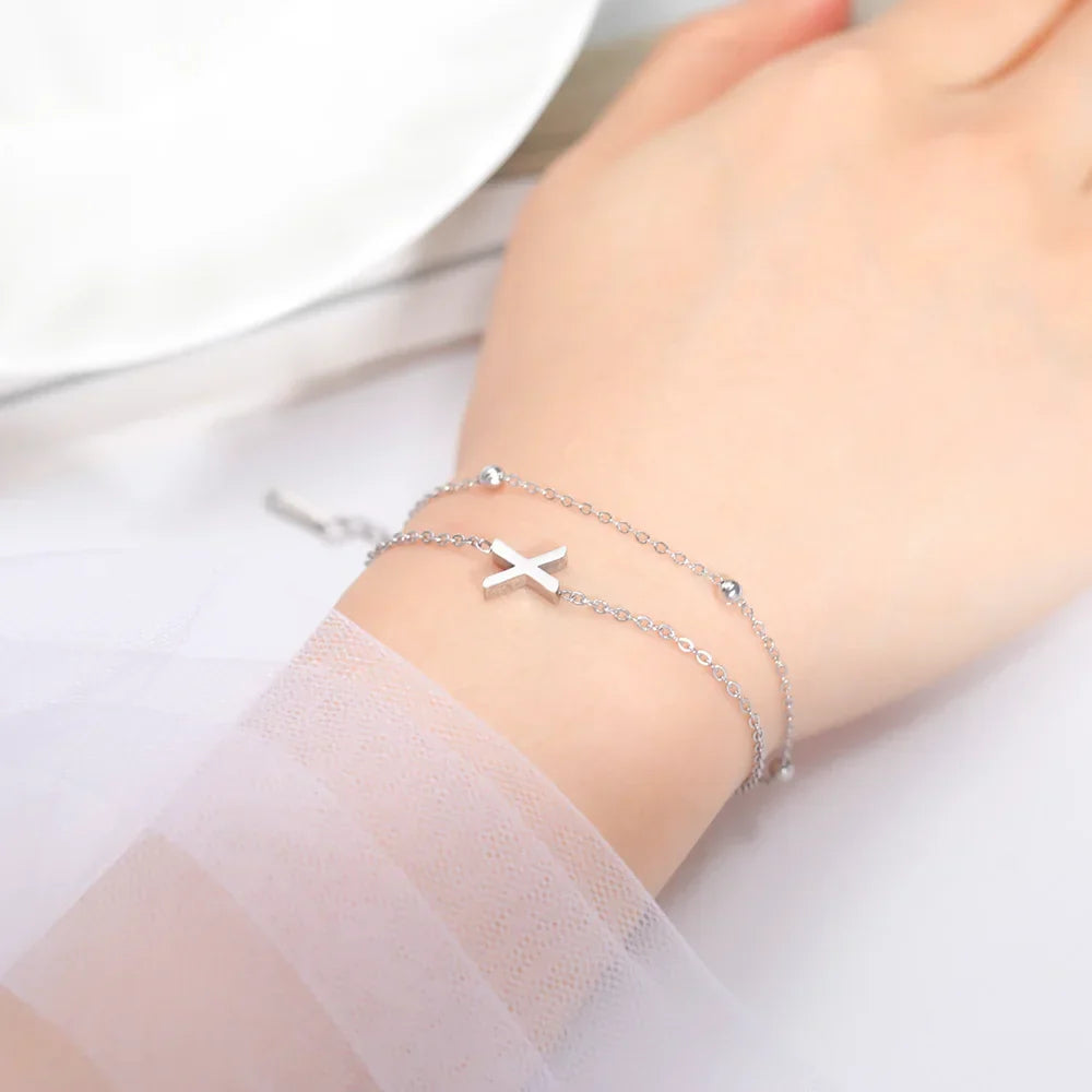 Double initial bracelet silver 