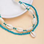 Double cowrie shell necklace turquoise